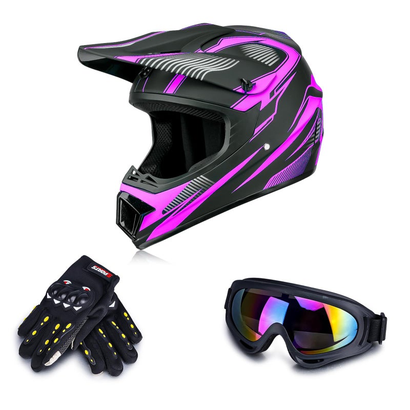 ZJHELM ATV Helmet,Womens ATV Helmet, 4 Wheeler Helmets for Adults,Motocross Helmet Women, Street Riding Dirt Bike Helmets, utv Helmets for Adults DOT Approved(Purple, Large) - Image 1